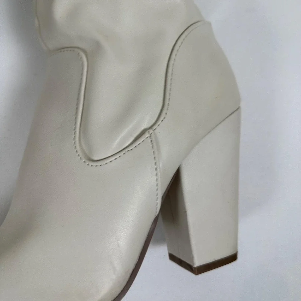 Cream leather knee high boots with block heel size 9